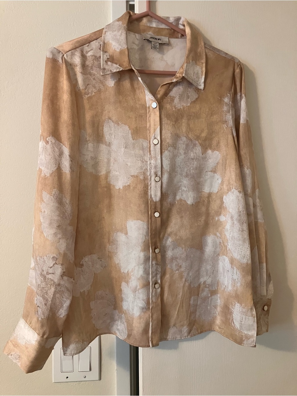 Jason Wu Beige and White Cloud-Print Silk Button-Down Shirt